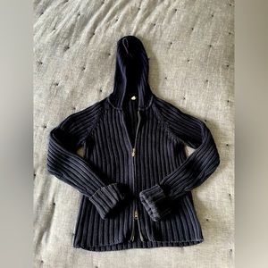 Heavyweight cotton JCrew zip sweater with hood, size S